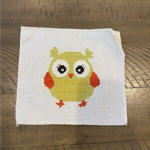 handmade complete finished cross stitch  owl 9 of 10 stitching green eye lashes